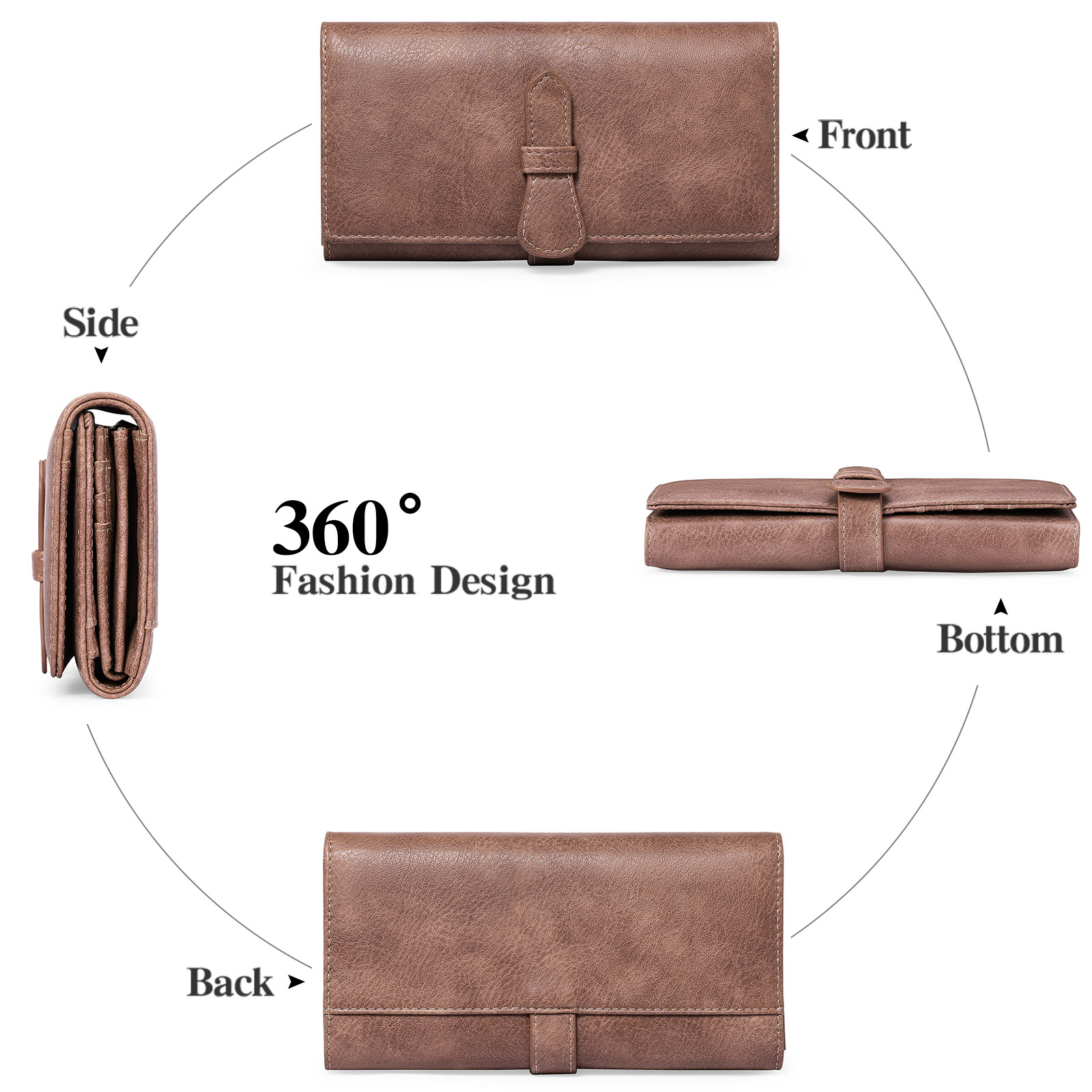 Women's Long Wallet Triple Fold Large Capacity Women's Clutch Bag Retro Oil Wax Leather Wallet Wholesale Wallet Women Specification drawing