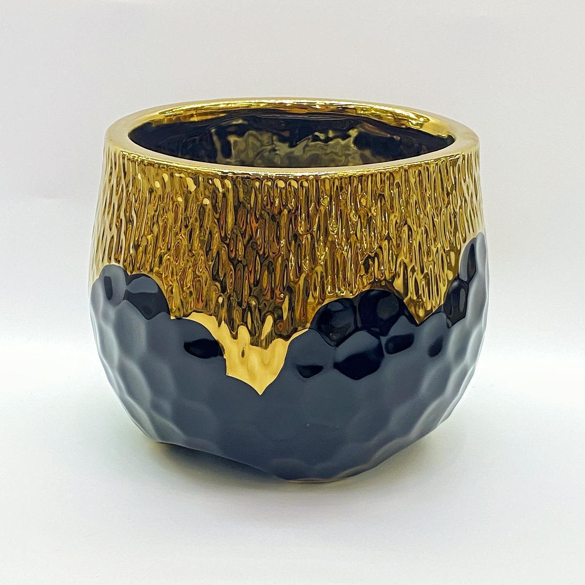 北欧风几何形/造型陶瓷花盆/球形电镀黑金色/办公室插花装饰瓶/花盆产品图