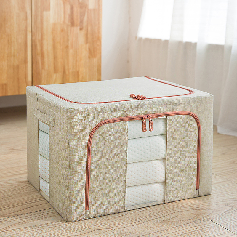 Cotton And Linen Storage Box Thick Steel Frame Clothing Storage And Sorting Box Large Odor-Free Cloth Wardrobe Hundred Box Folding details Picture