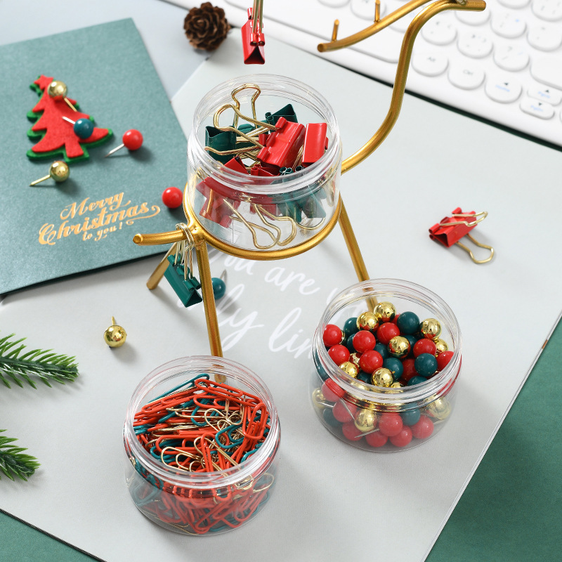 Cross-border Christmas paperclip creative round bucket red and green long-tail clip cultural and creative binding gift, golden Earth nail display box