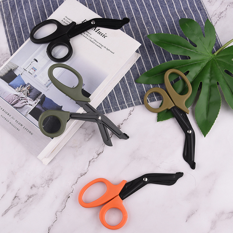 Elbow Serrated Army Rule Scissors Outdoor First Aid Kit Gauze Scissors Black Plaster Bandage Scissors Medical Scissors Wholesale Specification drawing