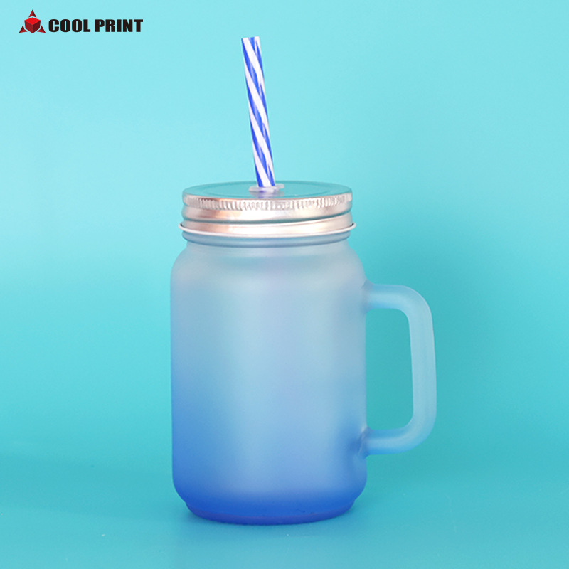 Heat transfer creative gradient Mason glass cups, color-coated cups with straws, DIY printed pictures Item Picture