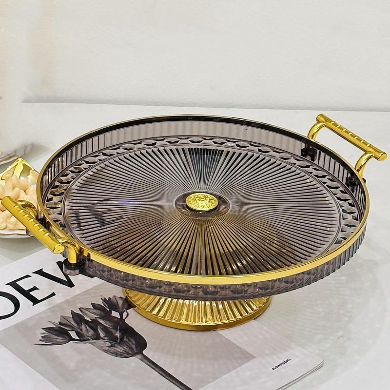 Light luxury Phnom Penh round plastic tray household water cup teacup storage tray beauty salon commercial tea fruit tray cha tea cup storage tray Gold castle vase tea fruit tray tray Specification drawing