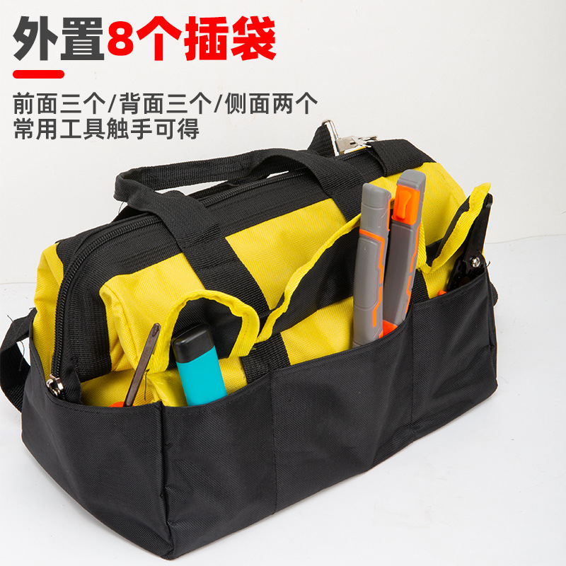 This tool bag is a hand-held multi-functional maintenance canvas large thickened tool bag, specially designed for men's wear-resistant installation and portable electrician's bag details Picture