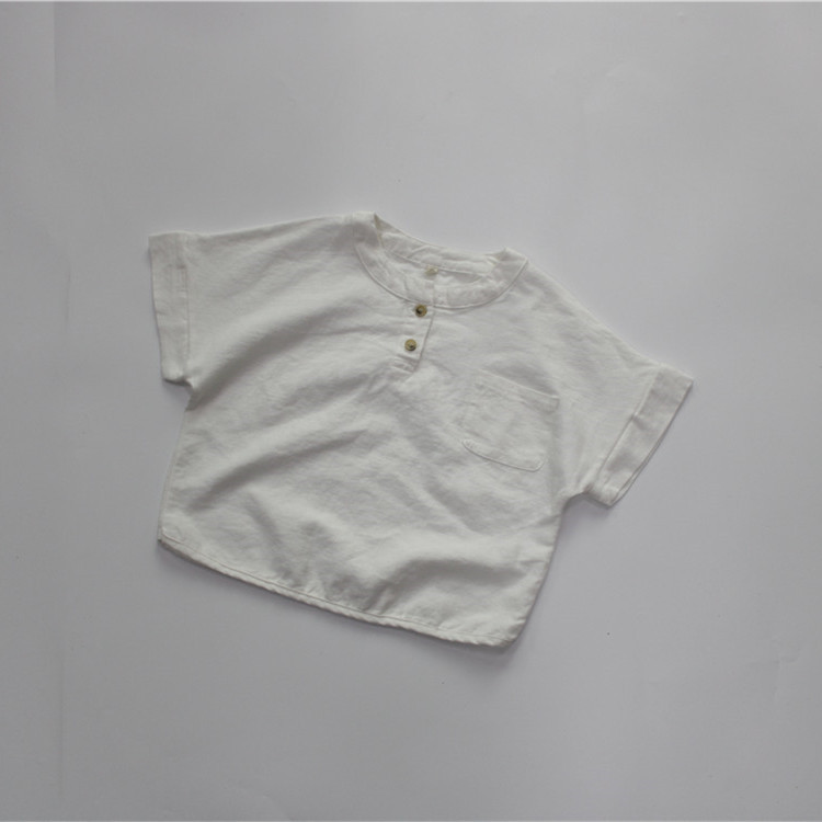 新品春季儿童t恤圆领短袖男童纯色韩版系扣女童上衣夏季百搭代发详情12