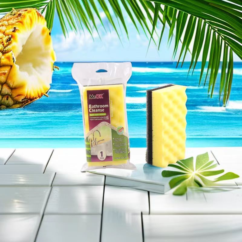 Manufacturers Wholesale High-Density Rubber Soaked Sand Containing Double-Sided Dishwashing Sponge Wipe Clean Sponge Block Bathtub Brush details Picture