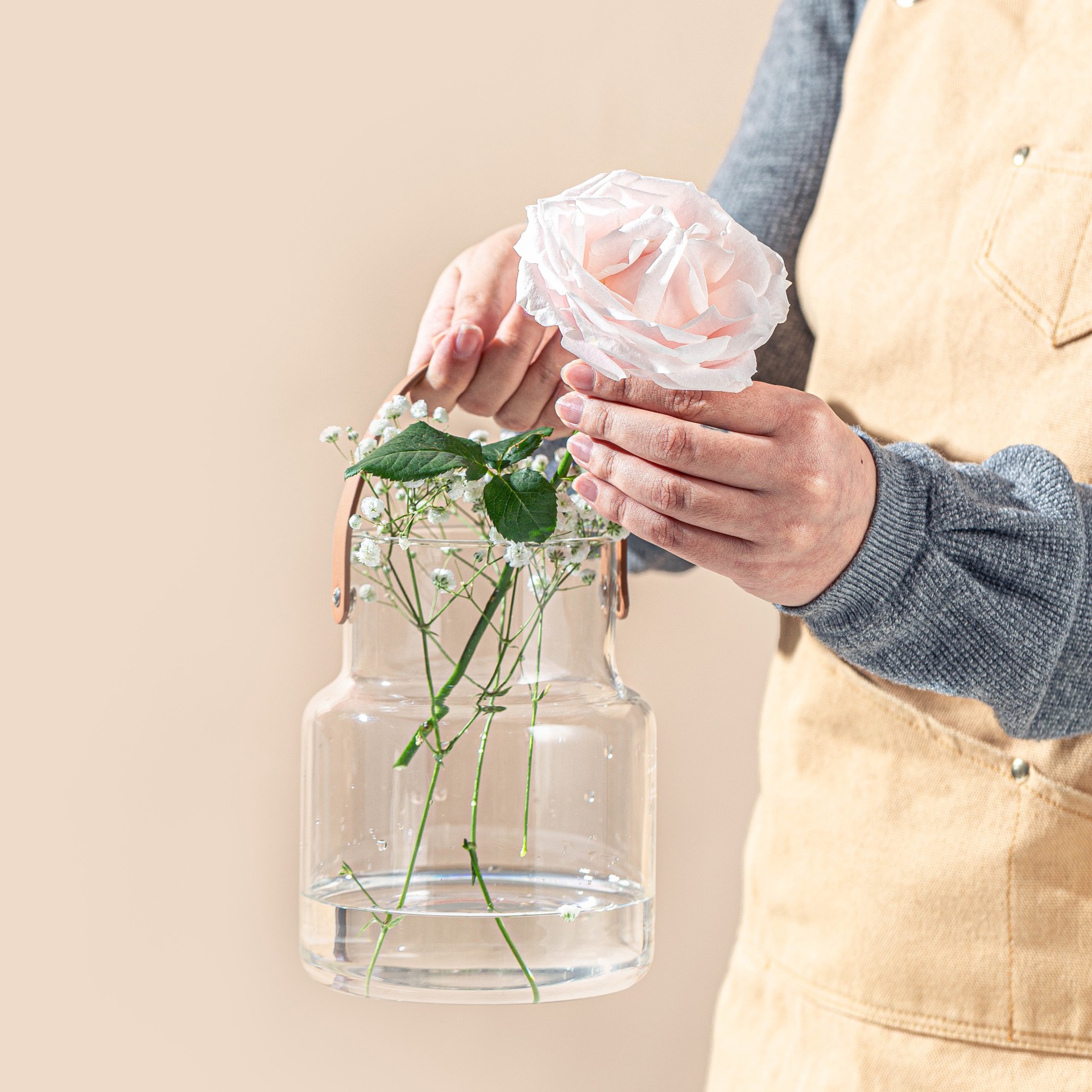 ins风皮革手提玻璃花瓶简约花器家居装饰品收纳摆件烛台水培花瓶