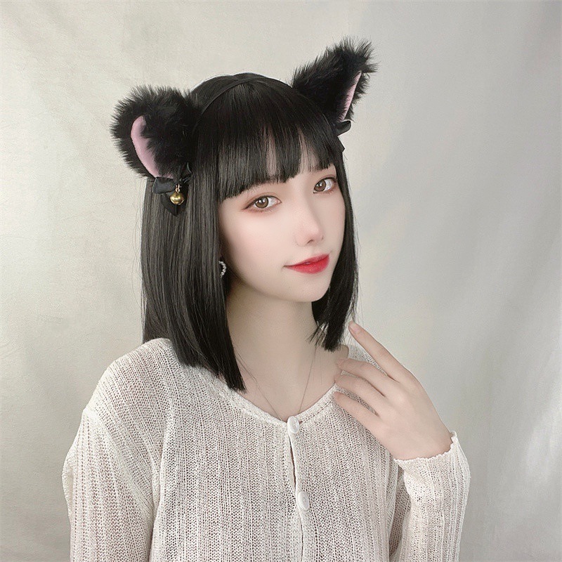 A wig for women with straight ends, cool short straight hair, bobo hairstyle, and a synthetic fiber head cover. Live-streaming supply of the same hairstyle as female Internet celebrities details Picture