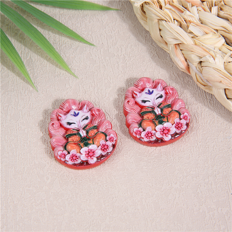 红砂彩绘唐卡葫芦吊坠批发朱砂水飞砂小狐狸狐仙平安扣项饰吊挂件