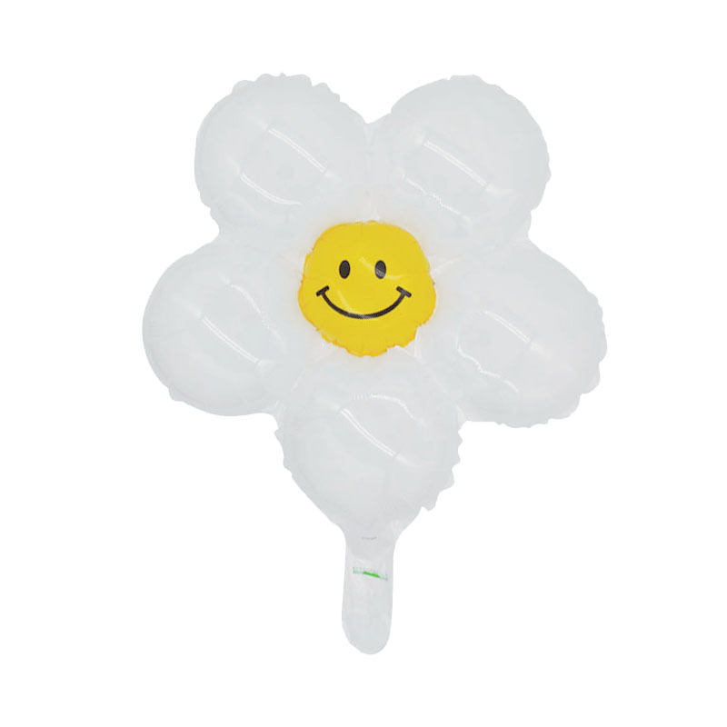 New Korean Aluminum Foil Daisy Balloon Ins Wind White Smiley Face Frangeria Small Daisy Shape Balloon Bouquet details Picture