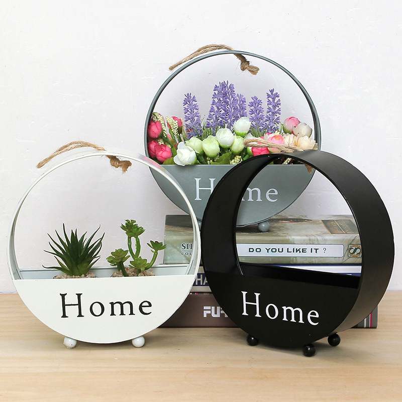 Wholesale ironwork round wall-mounted flower POTS, wall-hung flower baskets, hanging baskets, creative living room and dining room wall decorations, and wall hangings details Picture