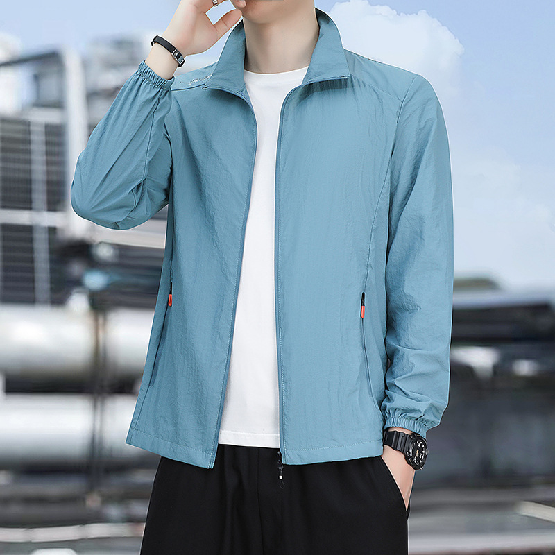 Men's ultra-thin breathable ice silk summer fishing sun-protective clothing, men's skin windbreaker, stand-up collar cardigan Specification image