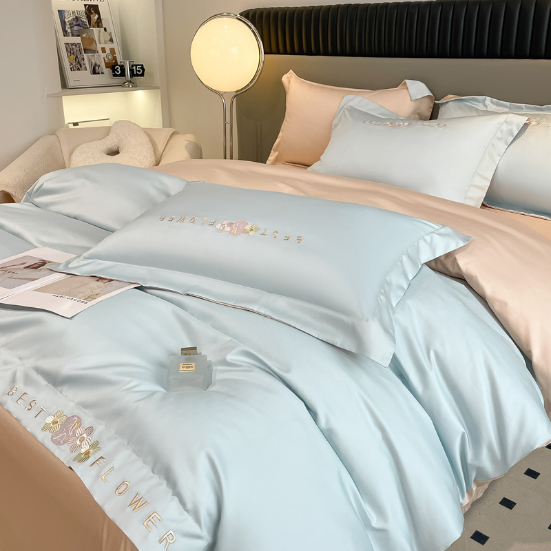 Class A maternal and infant grade 240 long-staple cotton four-piece set of all-cotton cotton bed sheet set bed pad light luxury bedding details Picture