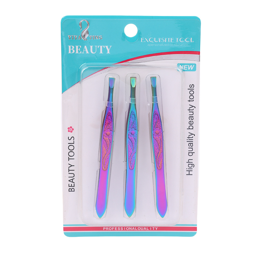 Eyebrow straightener, stainless steel flat and slanted hair plucking pliers, beard magic tool, false eyelash straightener, tweezers, beauty and makeup tools Item Picture