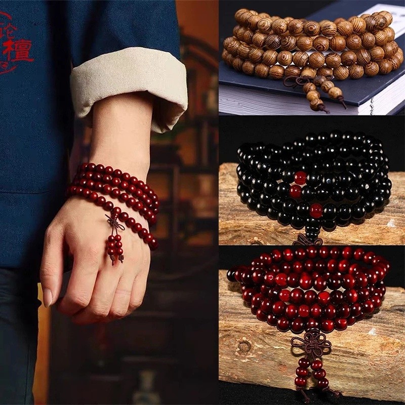 Selling Creative 108 Multi-Circle Imitation Sandalwood Buddha Beads Hand String Rosary Beads Play Hand String Bracelet Stall Scenic Spot details Picture