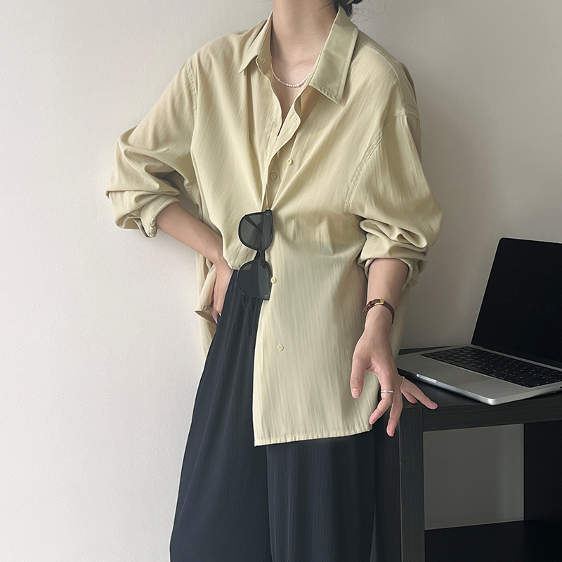 Recommended by Jiangzuo! Korean niche double-breasted loose sun-protective shirt for women, solid color Tencel, Hangzhou women's clothing 715 details Picture