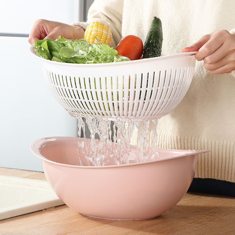 Japanese Simple Double Layer Drain Basket Plastic Kitchen Storage Multi-Functional Drop Resistant Washing Vegetables Filter Basket Fruit And Vegetable Drain Basin details Picture