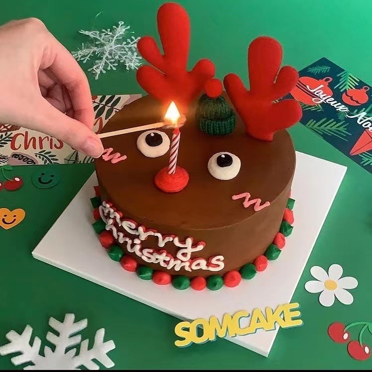 韩国圣诞节烘培蛋糕装饰圣诞小熊圣诞快乐毛线麋鹿角鼻子小帽子详情图4