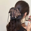 High-end checkered bow ponytail clip, feminine hair tie, half-tied hair clip, fashionable and laid-back style hair clip Specification image