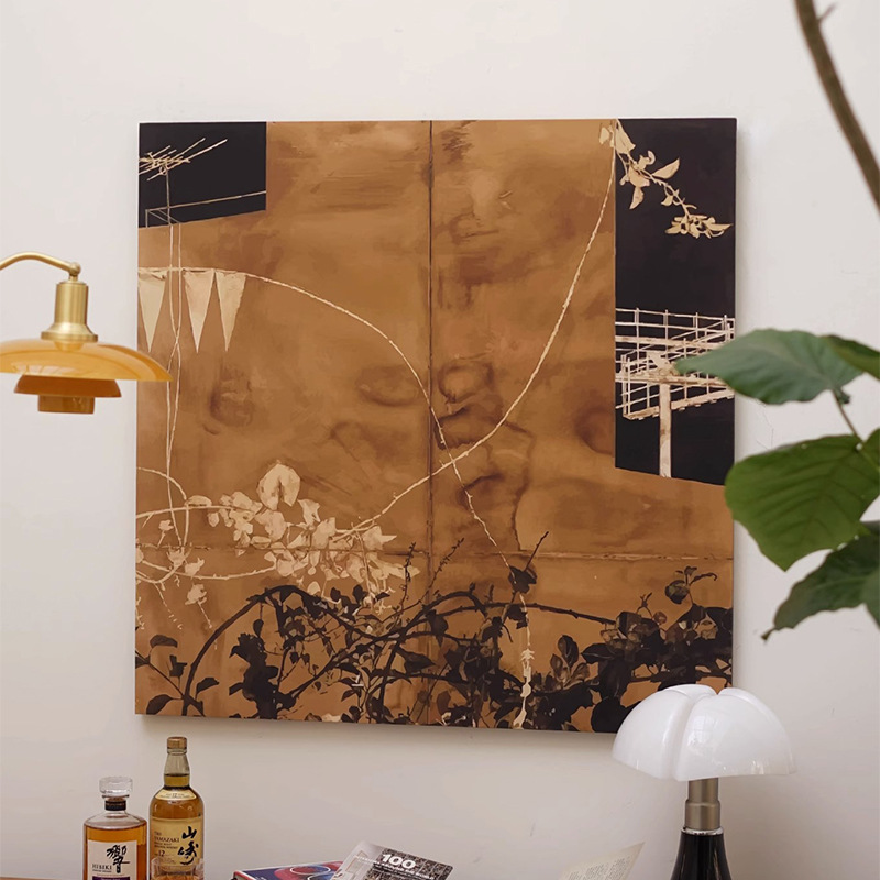 侘寂风文艺复古客厅装饰画玄关画高级感过道画餐厅挂画卧室壁画