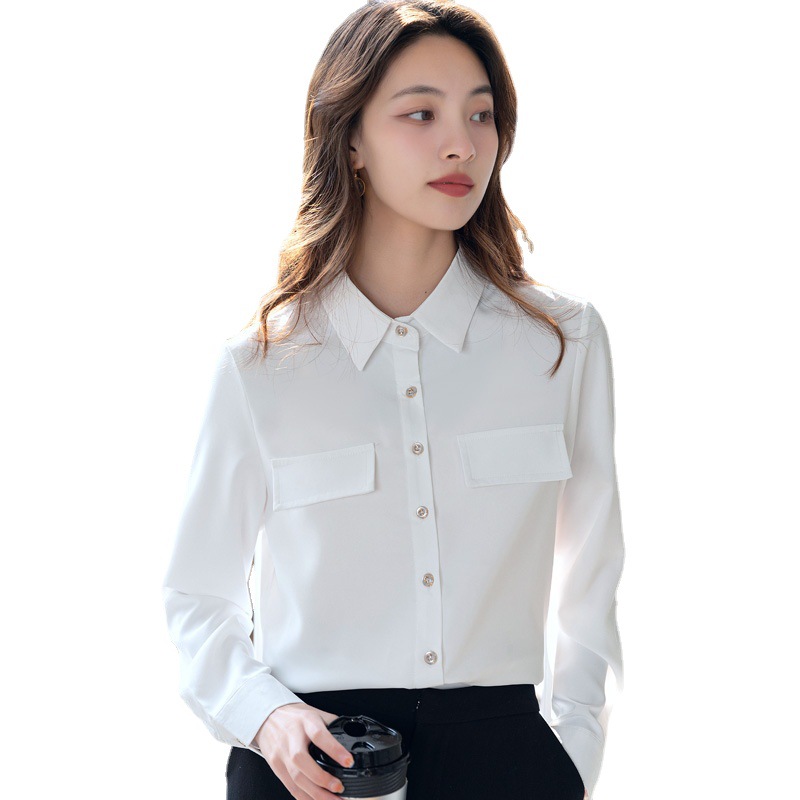2022 Spring and Autumn Women's New long-sleeved Korean-style trendy solid color, versatile and slimming base professional shirt Item Picture