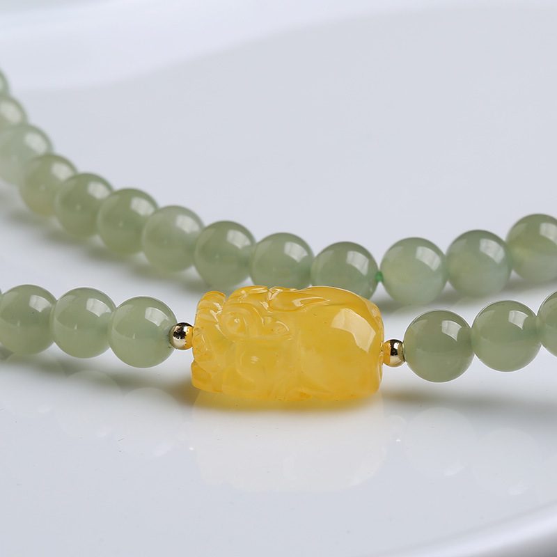 Natural three-circle Hetian jade crab-hanging bracelet, the richest in the world. Green jade amber PI Xiu multi-circle jade bracelet decoration Specification image