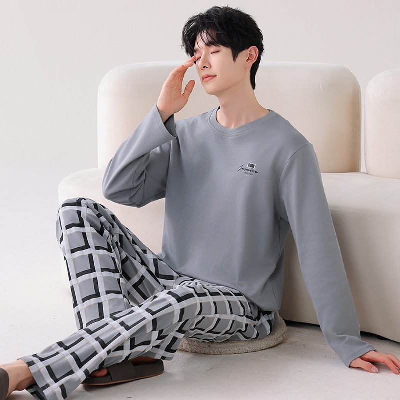 [algodón antibacteriano xinjiang] pijamas para hombres primavera y otoño 100% algodón manga larga estilo delgado tamaño más traje de hogar Specification image