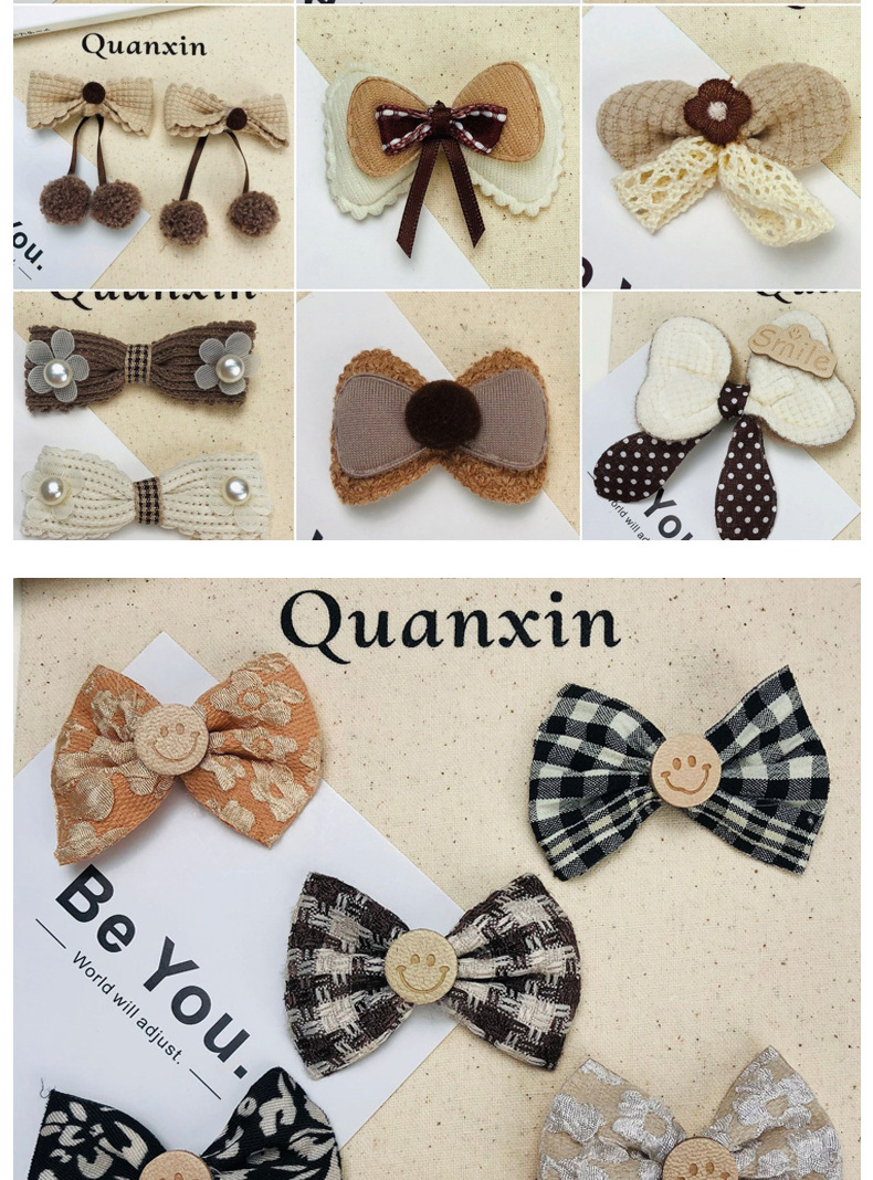 新款奶咖色布艺蝴蝶结辅料布贴儿童发饰发夹服装材料diy饰品配件详情11