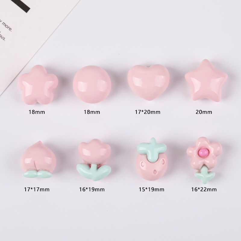 Resin accessories, cartoon pink glossy heart-shaped flowers, diy cream glue phone case, patch hair accessory, Guka material details Picture