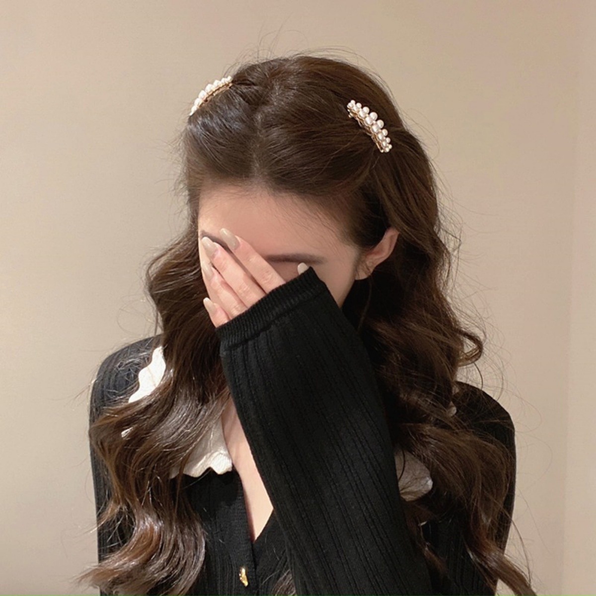 Elegant pearl small spring clip, princess head bangs clip, female hair clip at the back of the head, headwear, side clip hair clip, hair accessory Specification image