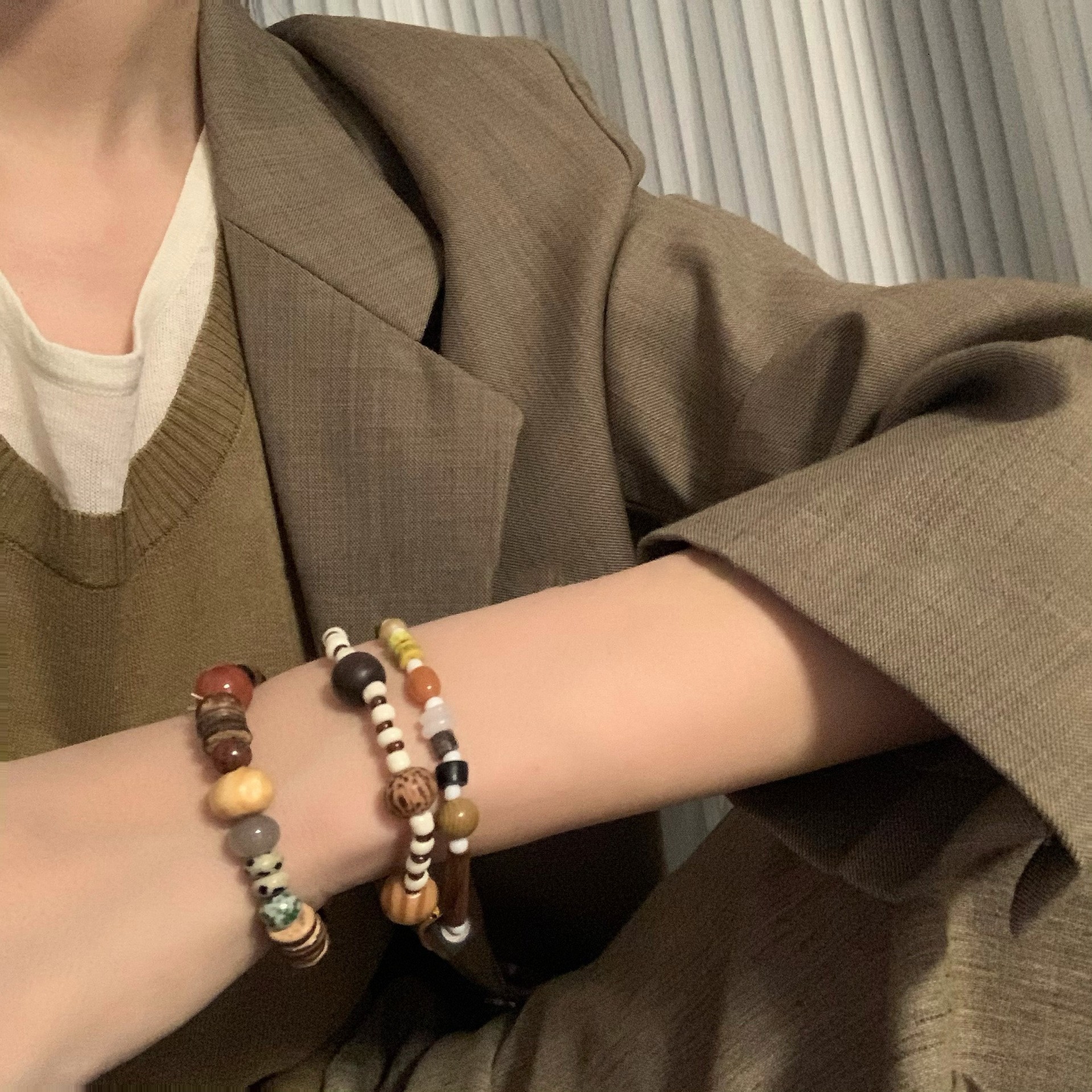 Natural Agate Beaded Bracelet Does Not Fade Women's Summer Bracelet Niche High-End Sense Ceramic Bracelet Bracelet Wholesale Specification drawing