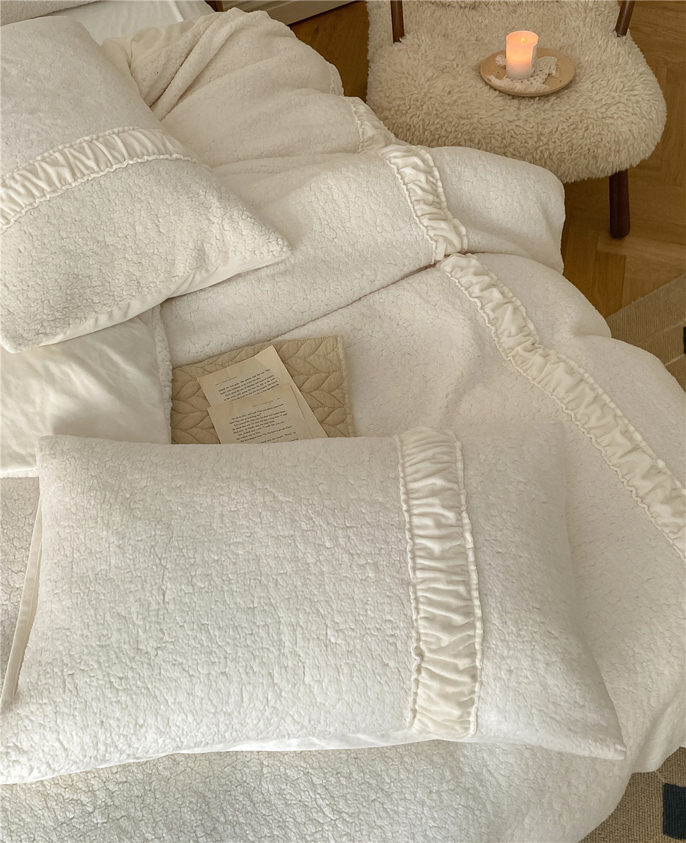 Simple Ins Wind Baby Skin Fleece Bed Four-Piece Winter Thickened Korean Fleece Double Sided Fleece Fairy Bed Sheet Set Specification drawing