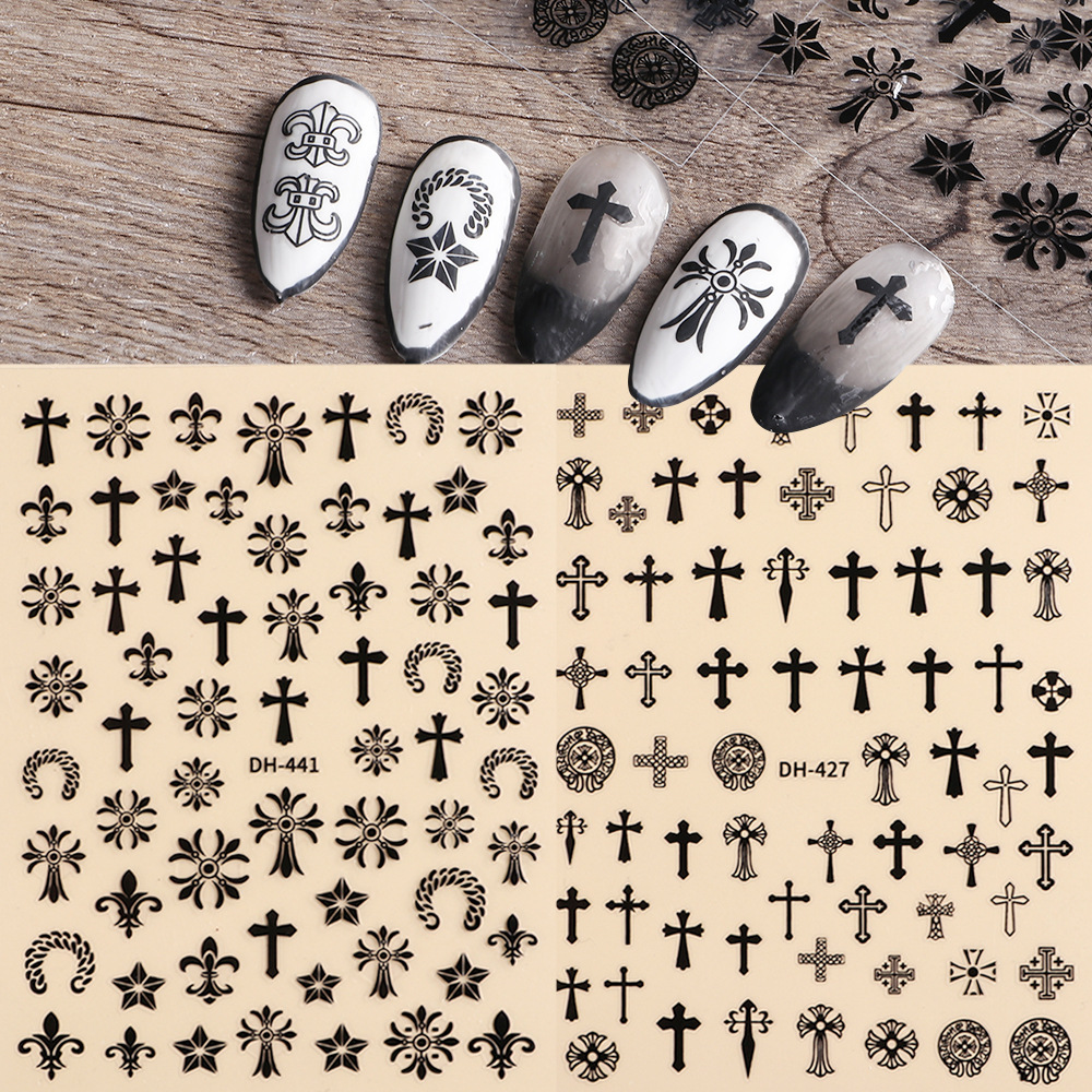 Kroxin Cross Nail Stickers, Pinxixi Hot Style Self-Adhesive Nail Stickers, Dark Retro punk nail stickers shanilak