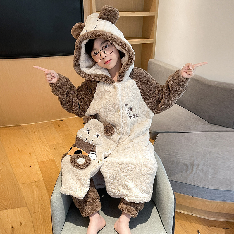 Children's Pyjamas Autumn/Winter Thick Warm Flannel Boy's Coral Velvet Set Large Boys' Home Wear Specification drawing