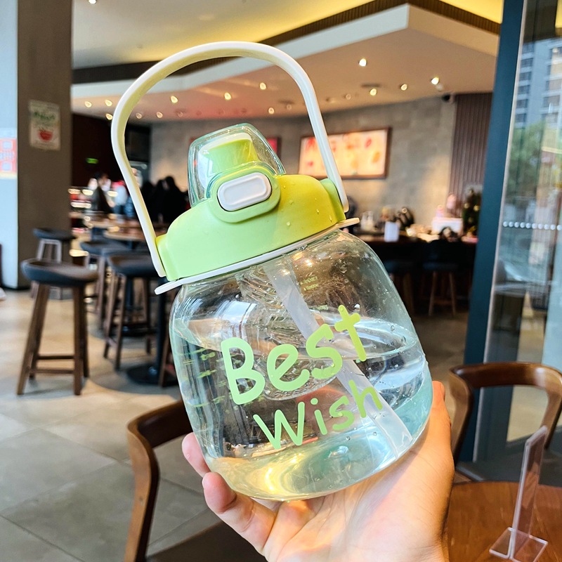 New large-belted cup, high-capacity, high-temperature resistant plastic water cup, high appearance level, large water bottle for girls, sports straw cup, summer