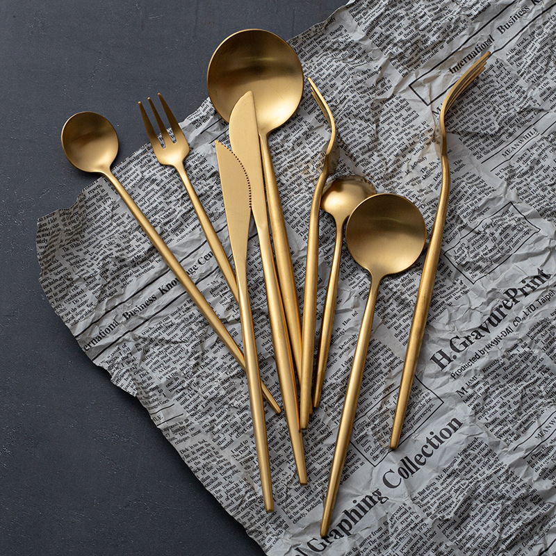 Ins Wind 304 Stainless Steel Knife, Fork And Spoon Portuguese Tableware Thickened Stainless Steel Spoon High Appearance Level Steak Knife And Fork details Picture