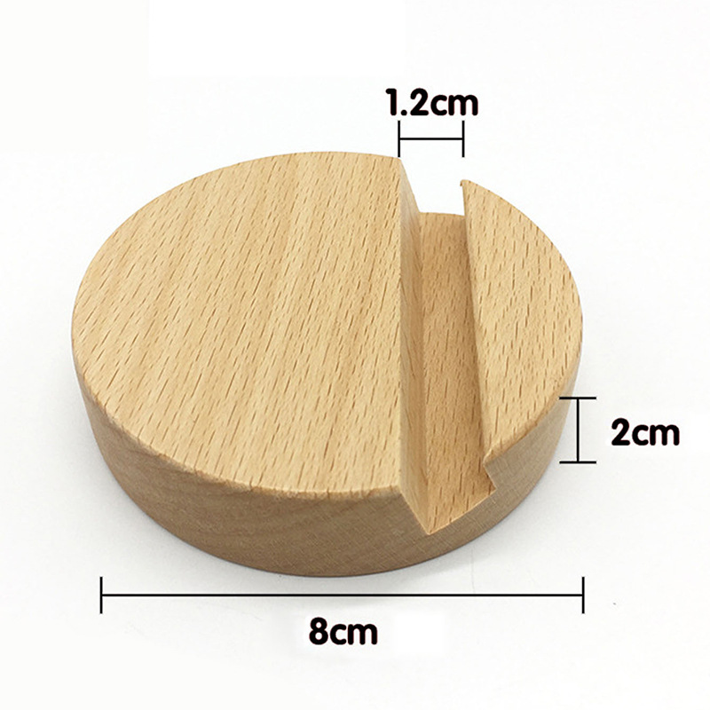 Embroidered beech wood circular base mobile phone stand, creative desktop display, table decoration, business card Specification image
