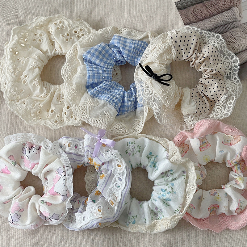 新款芭蕾风大肠发圈高级感蕾丝边头绳甜美少女皮筋蝴蝶结发饰批发详情5