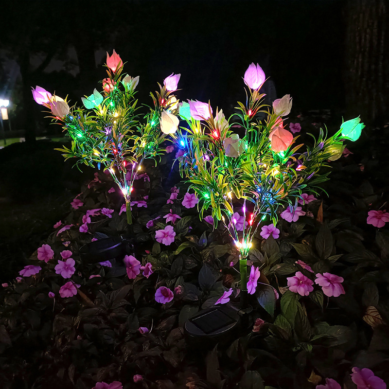 LED栀子花太阳能户外仿真花灯庭院装饰草坪灯笼草户外防水氛围灯