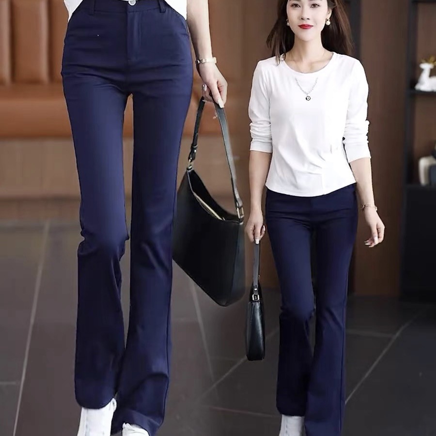 Slightly flared women's dress pants with a sense of drape, petite 2024 summer thin women's pants, khaki slimming pants, black flared pants Specification image
