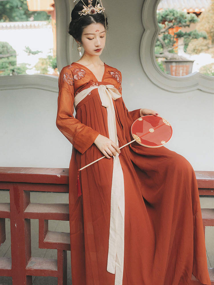 改良汉服女中国风古装夏季薄款红色齐胸襦裙超仙气汉元素夏装全套图