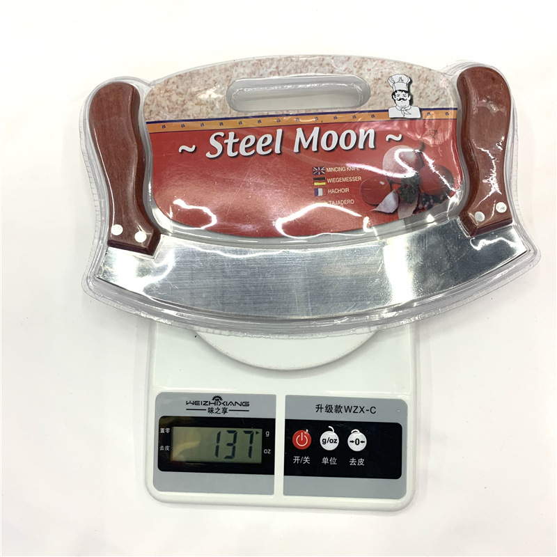 Household kitchen gadgets Stainless steel wood handle curved knife Nougat snow flake crisp pizza cutter details Picture