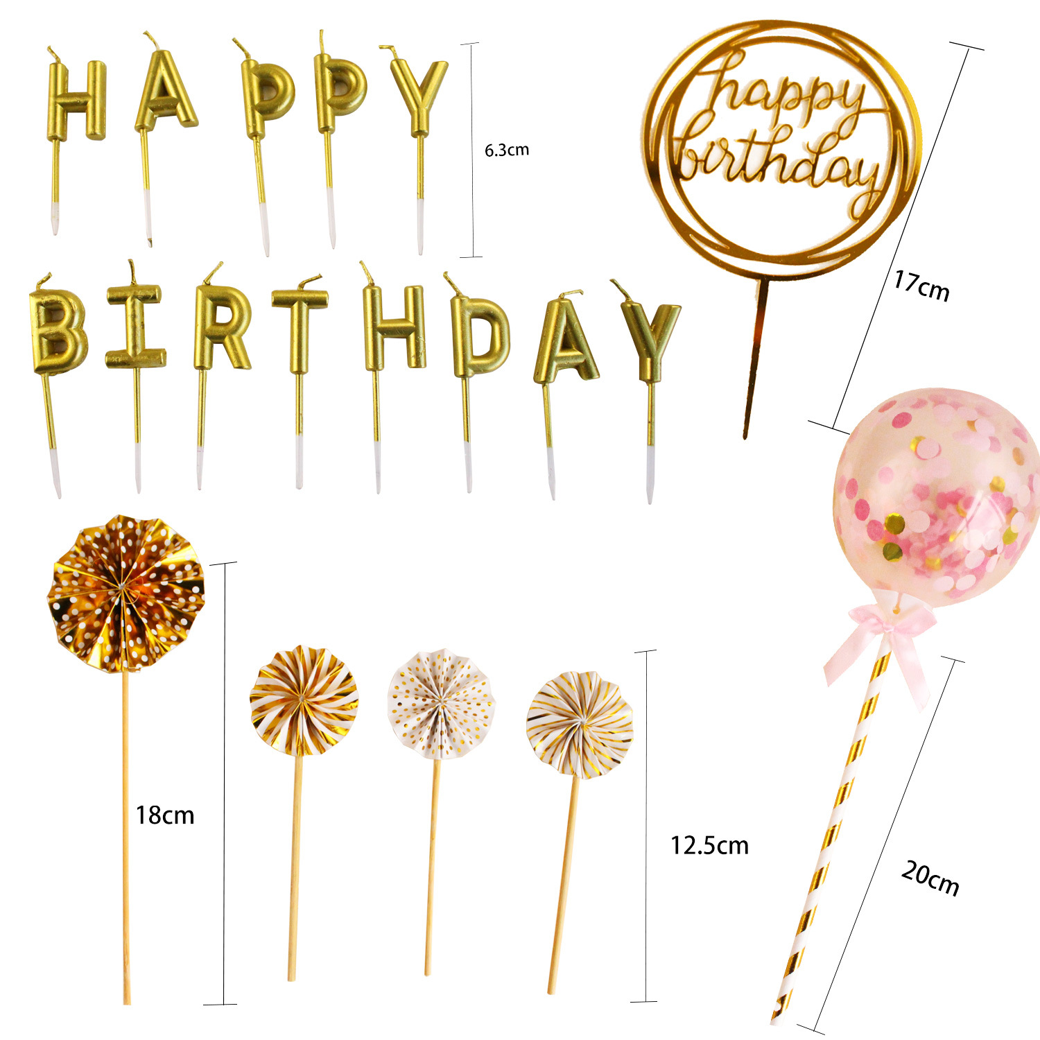亚马逊 烘焙蛋糕装饰套装 生日蜡烛纸扇气球生日快乐插件插牌套装详情图4