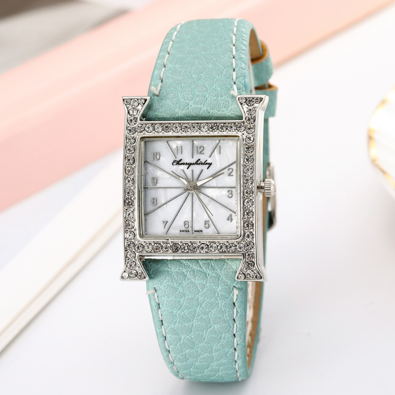 New leather strap watch with digital dial for women, Korean version fashionable and trendy ladies' wristwatch, women's quartz square watch details Picture
