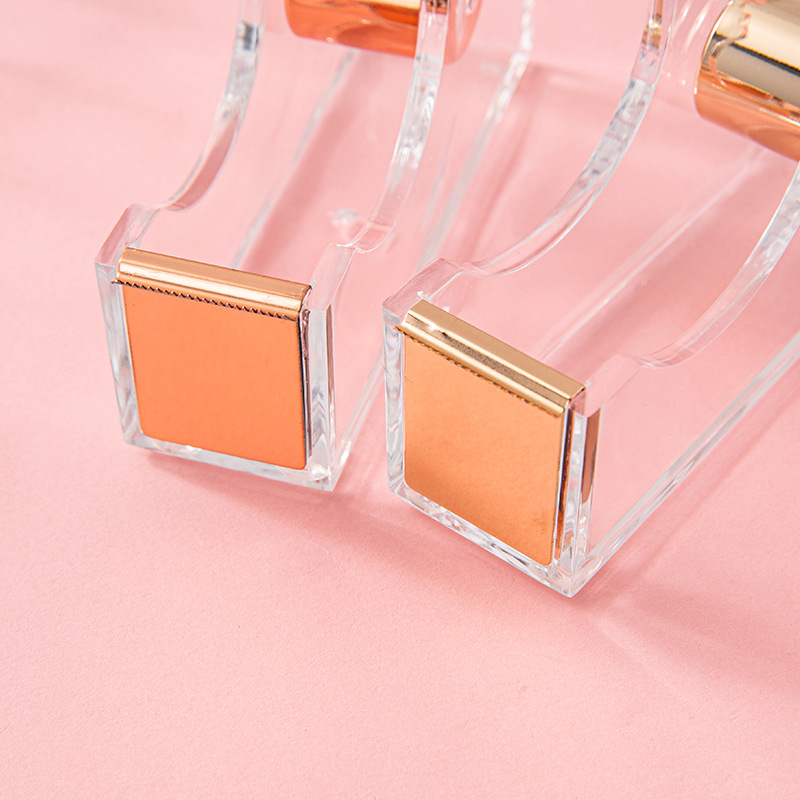 Acrylic rose gold tape holder Transparent Electroplating metal tape cutter i medium desktop hand tear divider Specification drawing