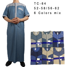 中东大袍工厂服装摩洛哥拼接棉麻短袖长袍阿里国际站货源 义乌工厂货源