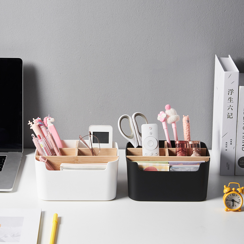 Desktop Storage Box Bamboo And Wood Cosmetics Storage Basket Remote Control Board Storage Box Debris Storage Basket Living Room Coffee Table Storage Specification drawing