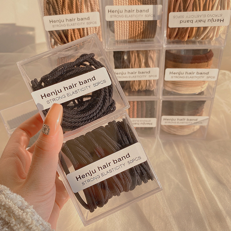 Korean-style retro thick-textured woven boxed hair tie, fashionable ponytail tie, high-elasticity, simple and versatile hair accessory for women details Picture