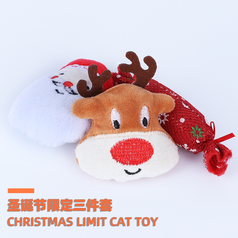 猫咪玩具可爱卡通小猫棉质耐啃咬玩具套装圣诞系列三件套厂家直销详情图1