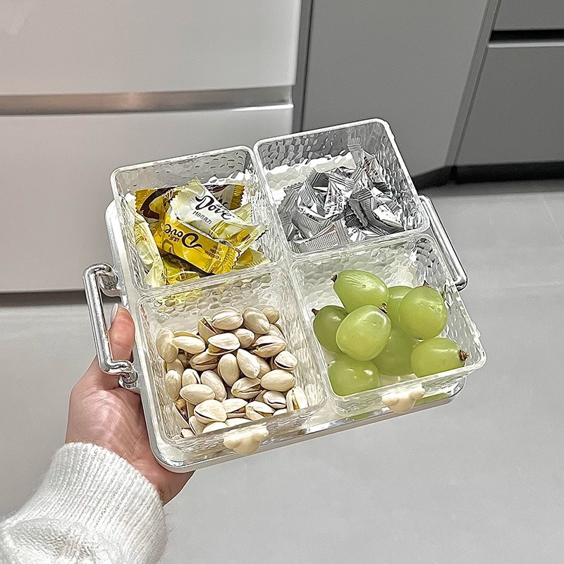 Cross-border light luxury segmented fruit platter, high appearance level of living room snacks and snacks, cute fruit storage box with lid and tray food box, light luxury segmented fruit platter, high appearance level of living room snacks and snacks, dried fruit storage box with lid and tray food box details Picture